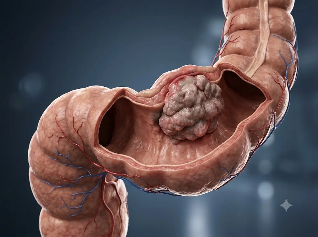 Ilustración del colon y el recto para explicar el cáncer colorrectal