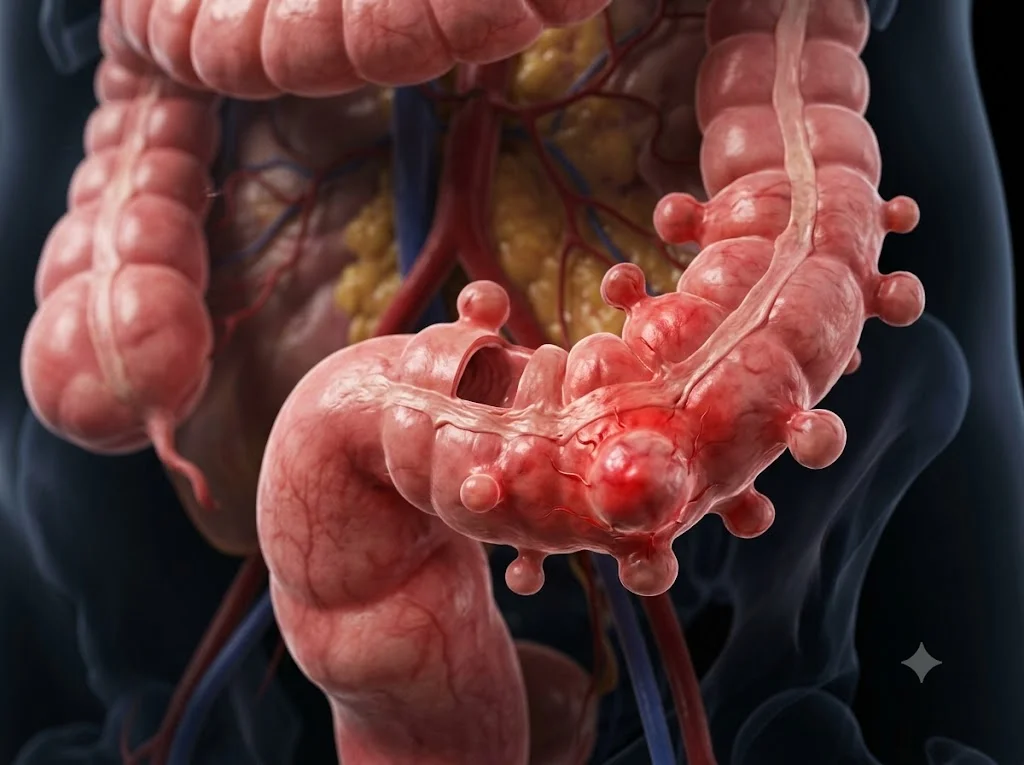 Ilustración médica sobre enfermedad diverticular